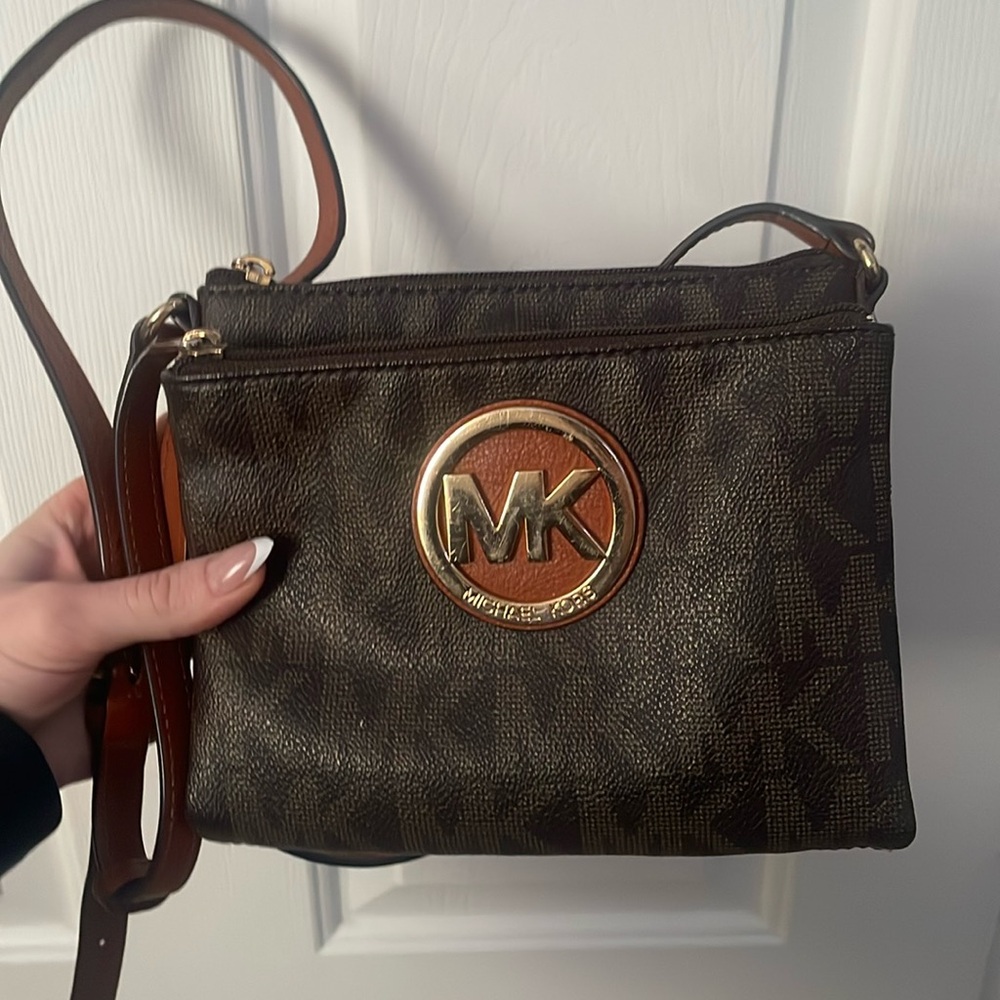 Michael Kors Brown Fulton Print Authentic Crossbody Bag Purse
